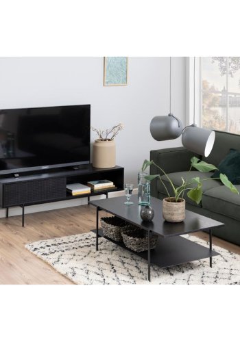 ACT NORDIC Angus TV-bord, m. 1 skyvedr - svart ask melamin og svart metall (140x40)