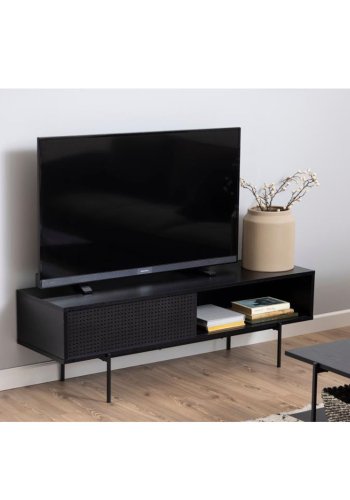 ACT NORDIC Angus TV-bord, m. 1 skyvedr - svart ask melamin og svart metall (140x40)