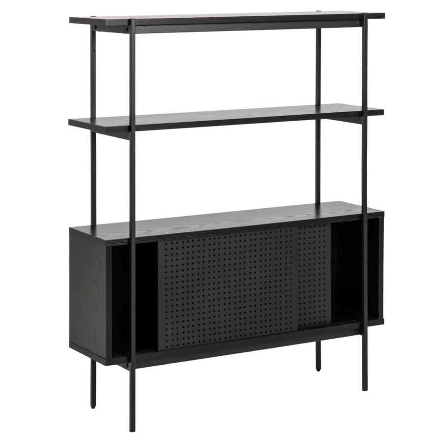 ACT NORDIC Angus reol, m. 2 skydelger - sort melamin og sort metal(H:113,8cm x94cm x 27cm)