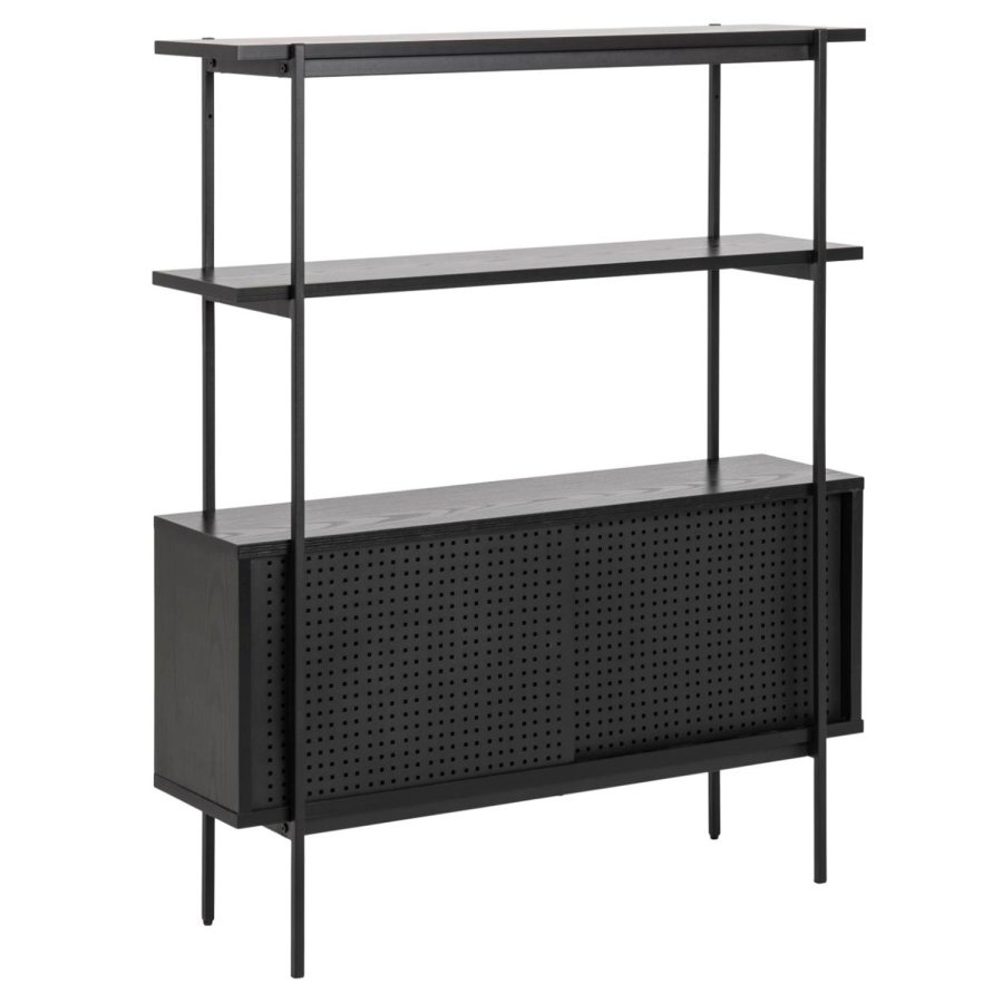 ACT NORDIC Angus reol, m. 2 skydelger - sort melamin og sort metal(H:113,8cm x94cm x 27cm)