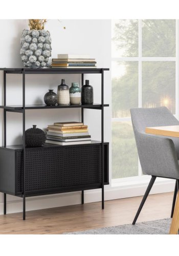 ACT NORDIC Angus reol, m. 2 skydelger - sort melamin og sort metal(H:113,8cm x94cm x 27cm)