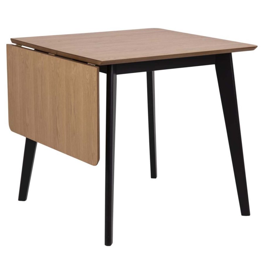 ACT NORDIC Roxby Esstisch, mit Einlegeplatte - Eichenfurnier natur und Gummibaumholz schwarz (80/120x80)