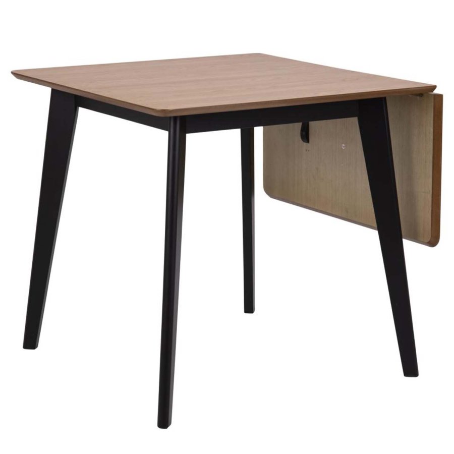 ACT NORDIC Roxby Esstisch, mit Einlegeplatte - Eichenfurnier natur und Gummibaumholz schwarz (80/120x80)