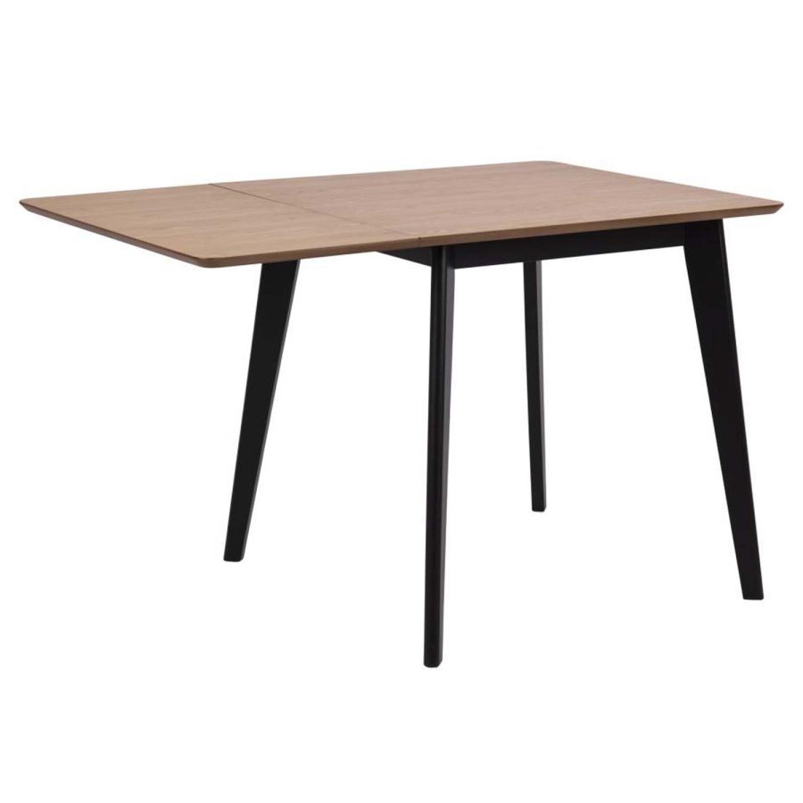 ACT NORDIC Roxby Esstisch, mit Einlegeplatte - Eichenfurnier natur und Gummibaumholz schwarz (80/120x80)
