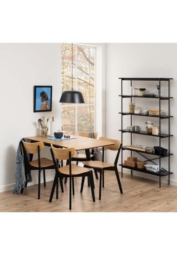 ACT NORDIC Roxby Esstisch, mit Einlegeplatte - Eichenfurnier natur und Gummibaumholz schwarz (80/120x80)