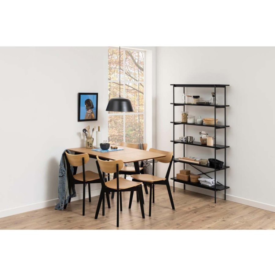 ACT NORDIC Roxby Esstisch, mit Einlegeplatte - Eichenfurnier natur und Gummibaumholz schwarz (80/120x80)