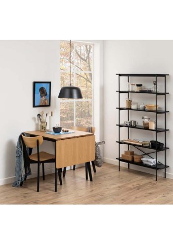 ACT NORDIC Roxby Esstisch, mit Einlegeplatte - Eichenfurnier natur und Gummibaumholz schwarz (80/120x80)