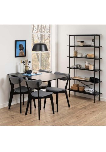 ACT NORDIC Roxby spisebord, m. tillgsplade - sort egefinér og sort gummitr (80/120x80)