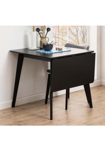 ACT NORDIC Roxby spisebord, m. tillgsplade - sort egefinér og sort gummitr (80/120x80)