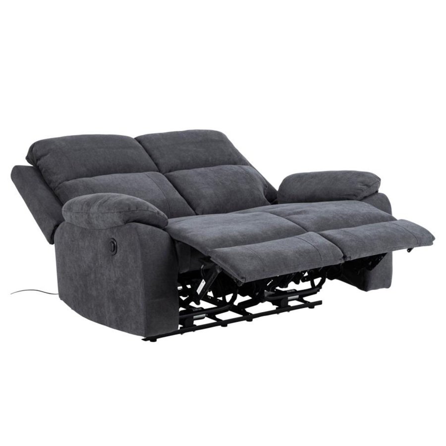 ACT NORDIC Mora 2 pers. recliner sofa, elektrisk, m. C stik - mrkegr stof og sort metal