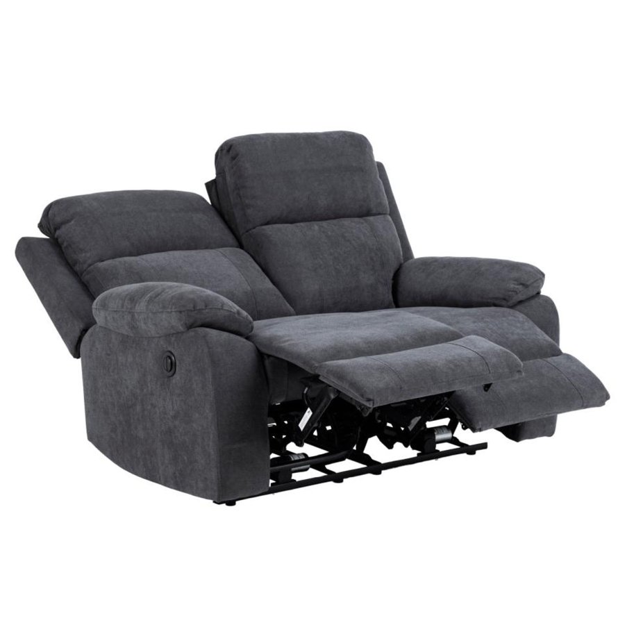 ACT NORDIC Mora 2 pers. recliner sofa, elektrisk, m. C stik - mrkegr stof og sort metal