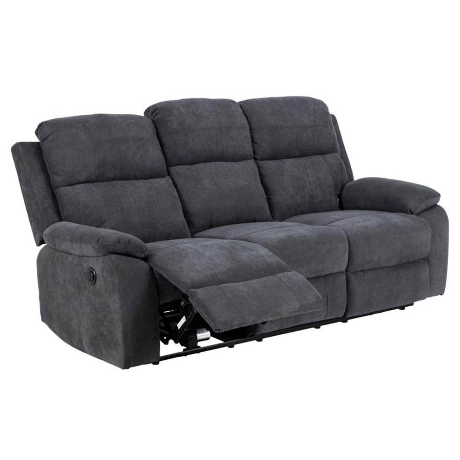 ACT NORDIC Mora 3 pers. recliner sofa, elektrisk, m. C stik - mrkegr stof og sort metal