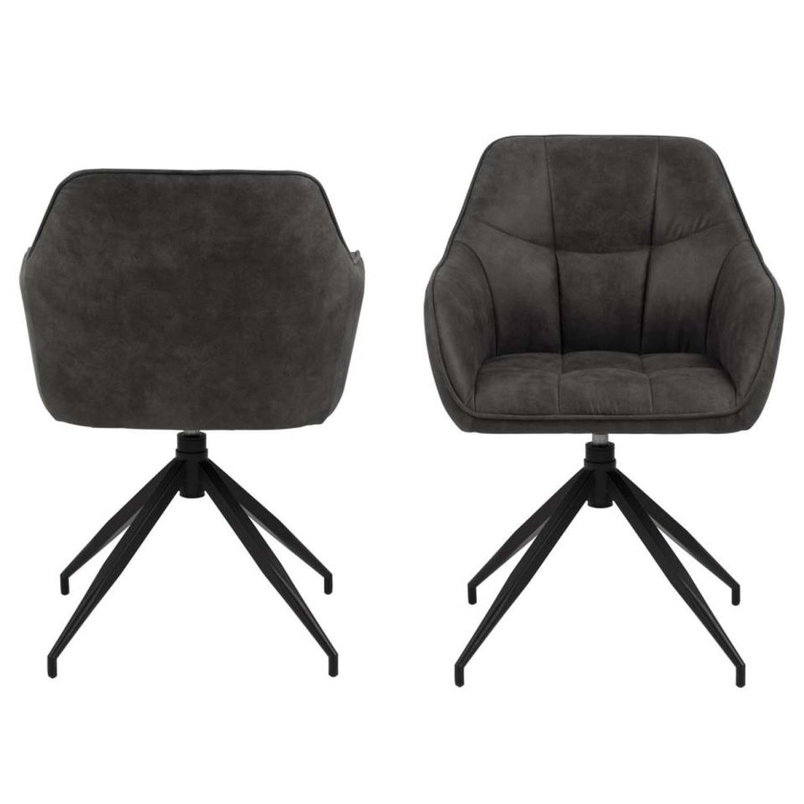 ACT NORDIC Brenda Esszimmerstuhl mit Armlehnen und Drehfunktion – anthrazitgraues Polyester und schwarzes Metall