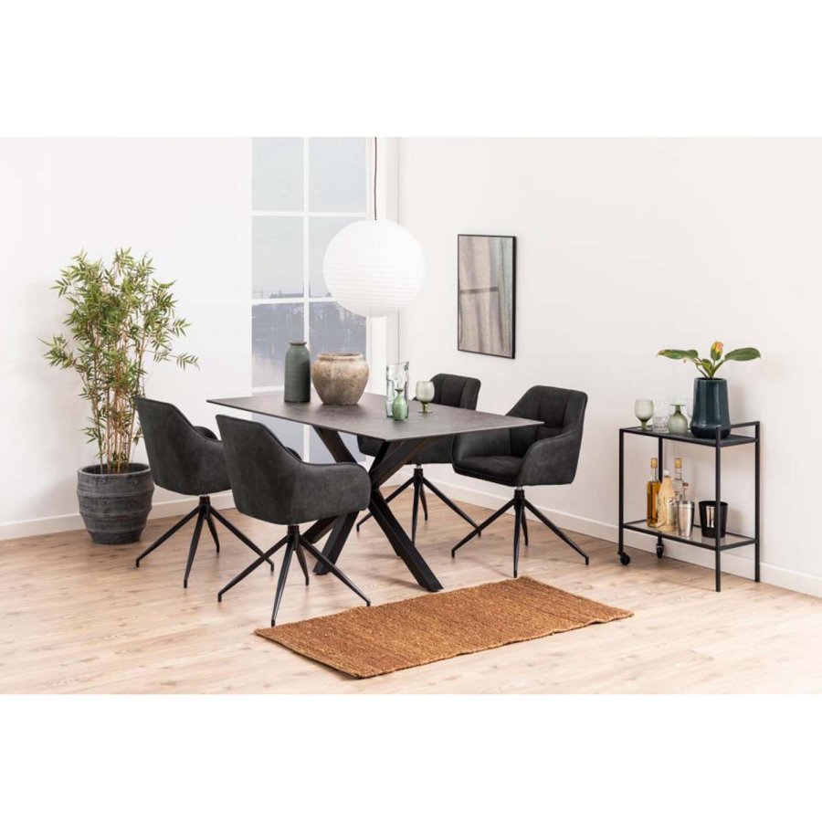 ACT NORDIC Brenda Esszimmerstuhl mit Armlehnen und Drehfunktion – anthrazitgraues Polyester und schwarzes Metall