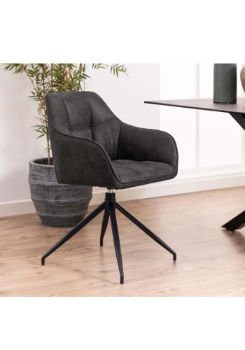 ACT NORDIC Brenda Esszimmerstuhl mit Armlehnen und Drehfunktion – anthrazitgraues Polyester und schwarzes Metall