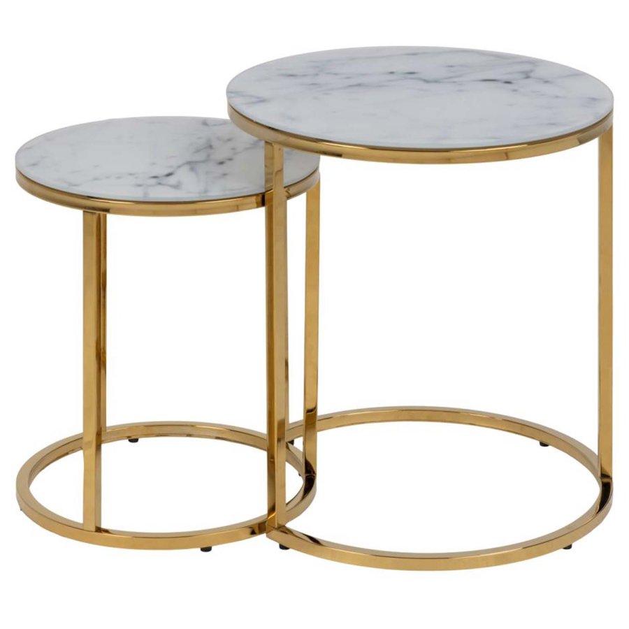 ACT NORDIC Alisma Sidobord - Vitt Marmortryck Glas och Guldmetall