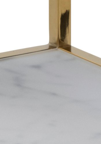 ACT NORDIC Alisma sengebord, m. hylde - hvid marmorprint glas og guld metal (45x40)