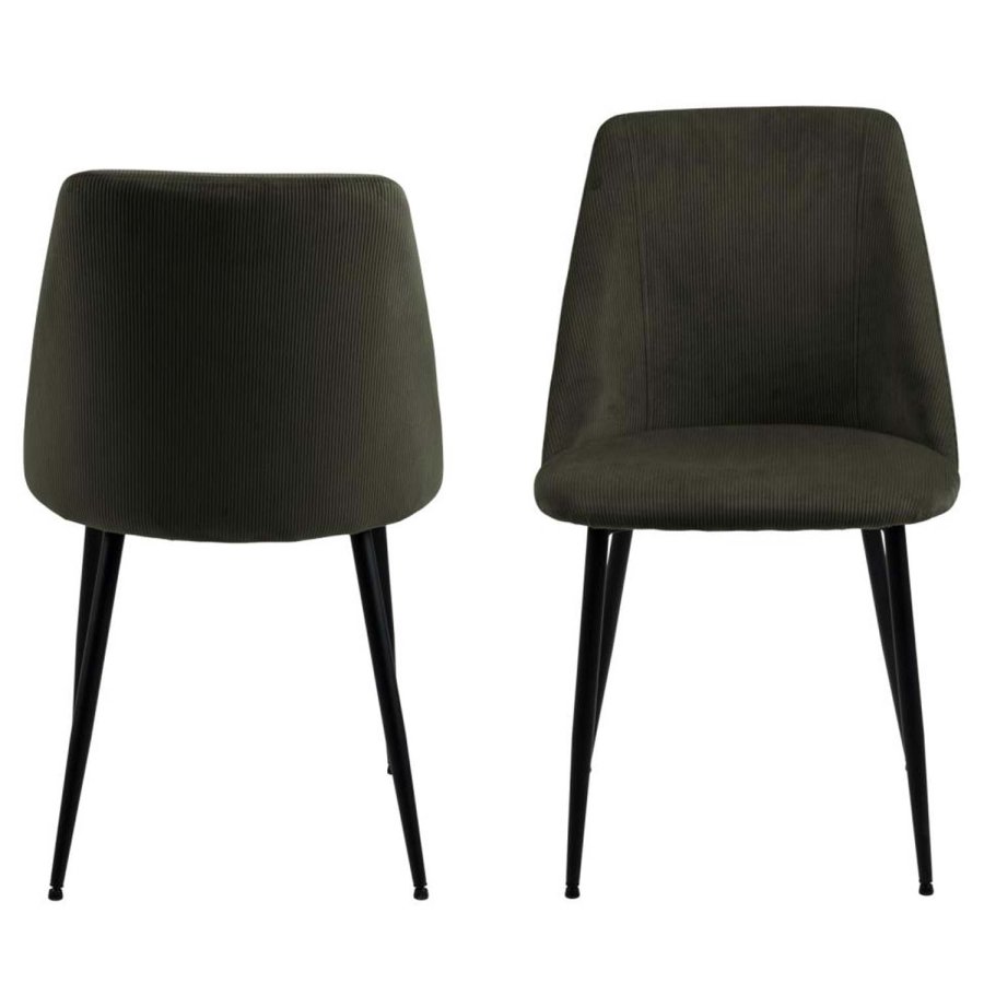 ACT NORDIC Ines Esszimmerstuhl - olivgrüner Samt und schwarzes Metall