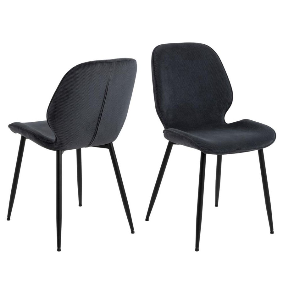 ACT NORDIC Femke Esszimmerstuhl - anthrazitgrauer Samt und schwarzes Metall