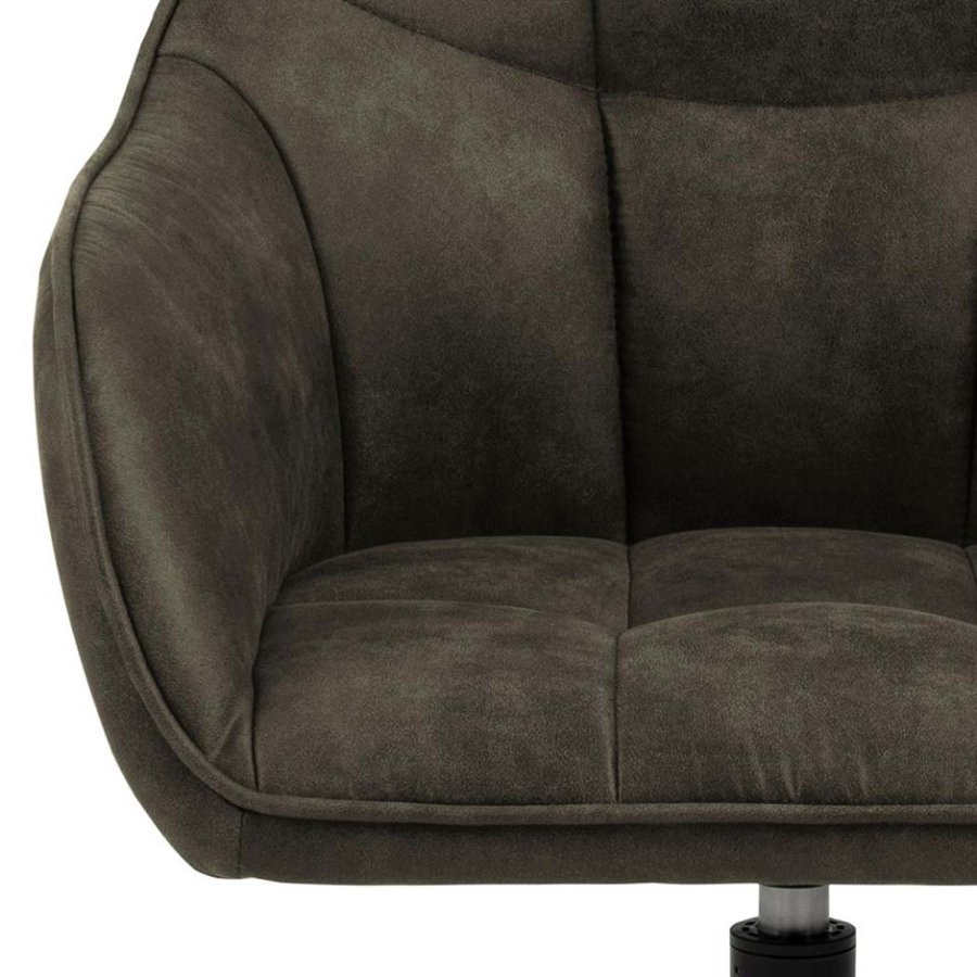 ACT NORDIC Brenda Esszimmerstuhl, mit Armlehnen und Drehfunktion – olivgrünes Polyester und schwarzes Metall