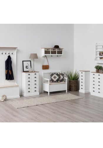 ACT NORDIC Aster bnk, m. hynde og opbevaring - beige polyester og hvid MDF (90x48)