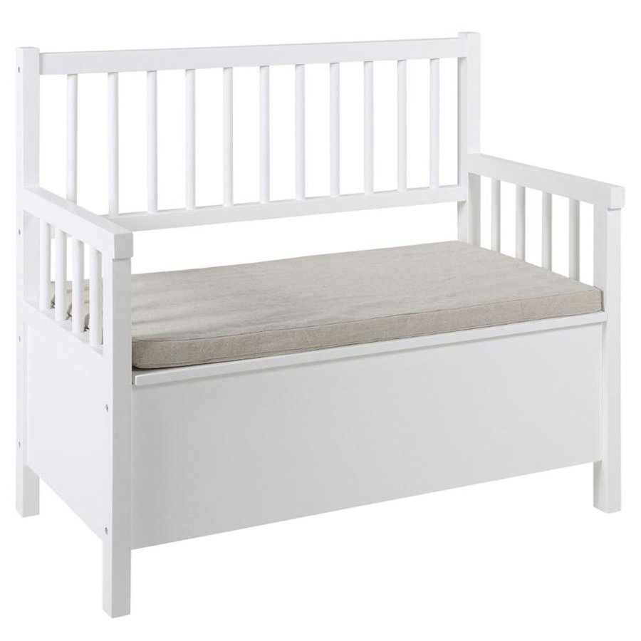 ACT NORDIC Aster bnk, m. hynde og opbevaring - beige polyester og hvid MDF (90x48)