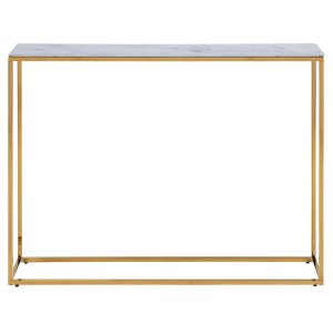 ACT NORDIC Alisma konsolbord - hvid marmorprint glas og gylden metal (110x26)