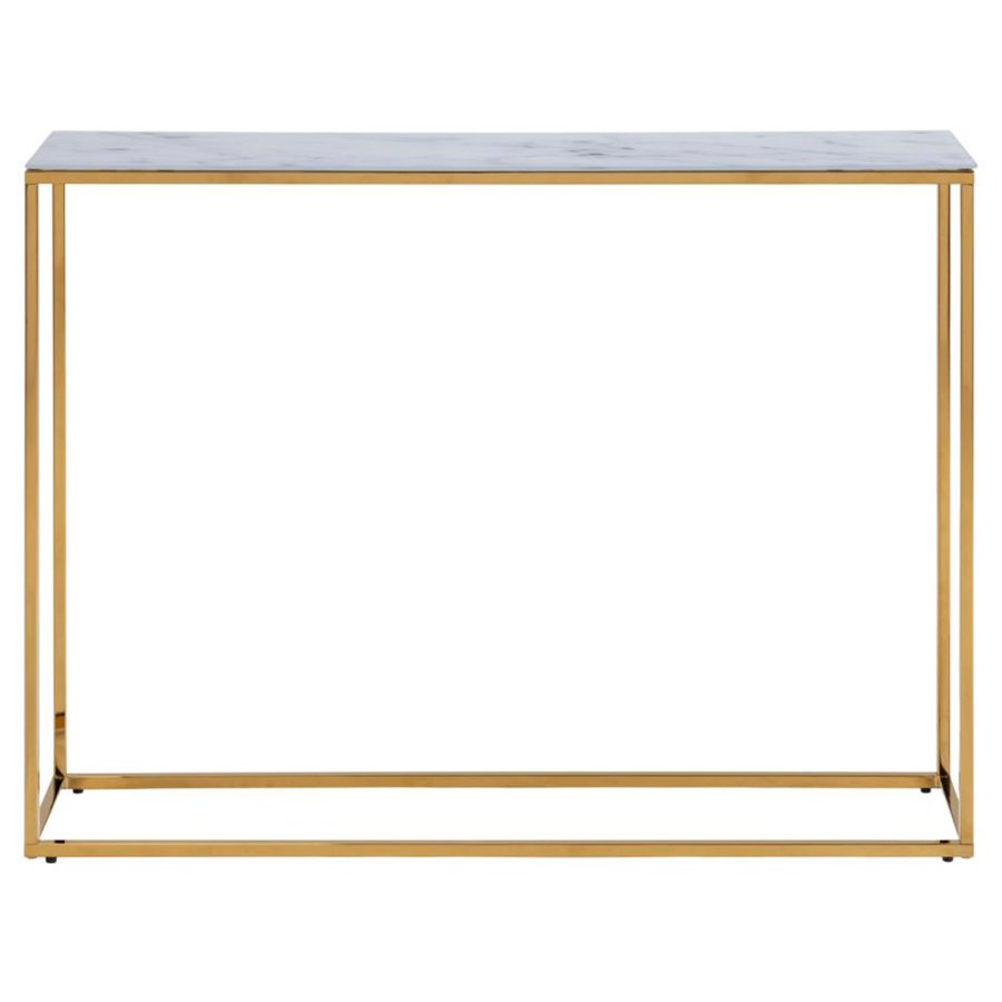 ACT NORDIC Alisma konsolbord - hvid marmorprint glas og gylden metal (110x26)