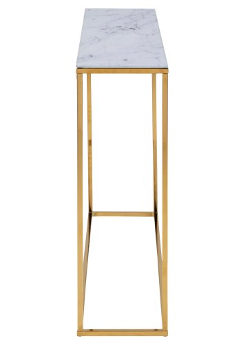 ACT NORDIC Alisma konsolbord - hvid marmorprint glas og gylden metal (110x26)