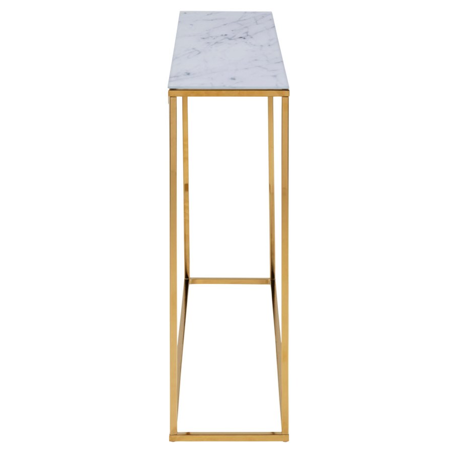 ACT NORDIC Alisma konsolbord - hvid marmorprint glas og gylden metal (110x26)