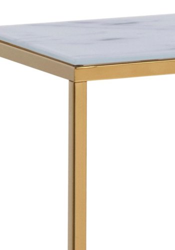 ACT NORDIC Alisma konsolbord - hvid marmorprint glas og gylden metal (110x26)