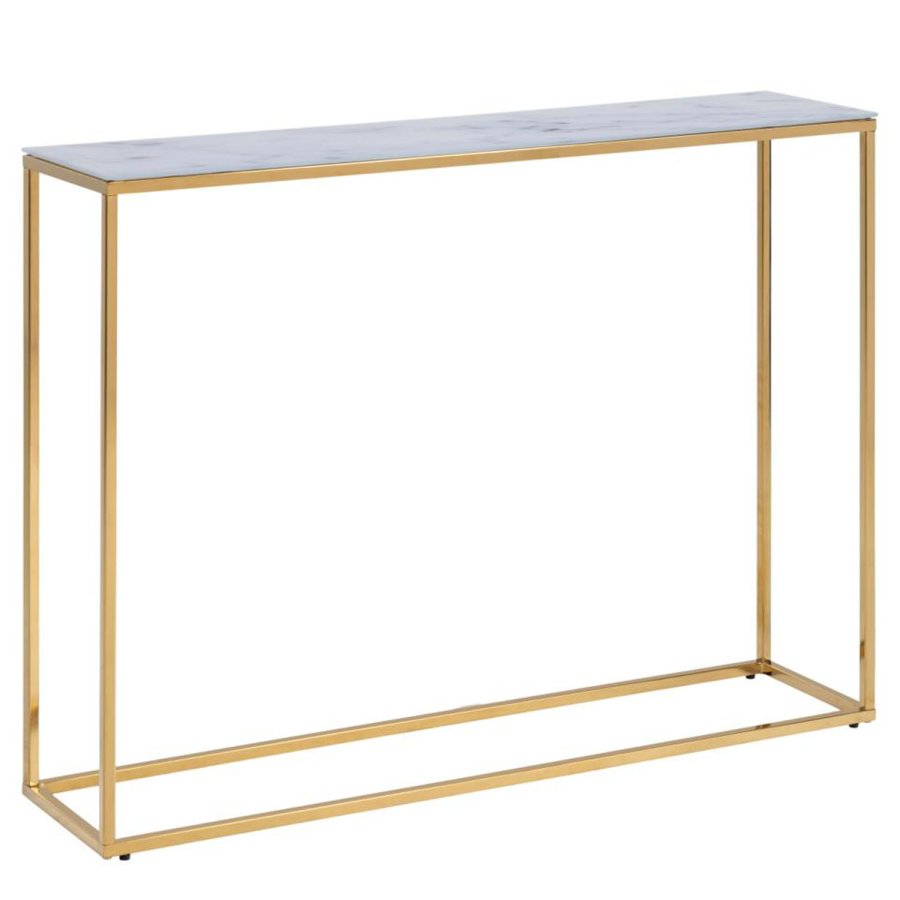 ACT NORDIC Alisma konsolbord - hvid marmorprint glas og gylden metal (110x26)