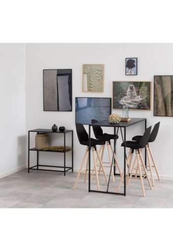 ACT NORDIC Oslo barstol, m. rygln og fodsttte - sort plastik/PU og hvidolieret eg