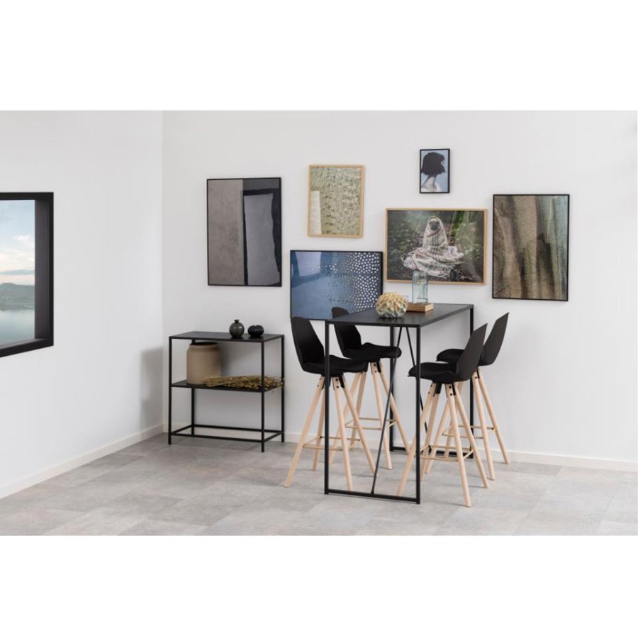 ACT NORDIC Oslo barstol, m. rygln og fodsttte - sort plastik/PU og hvidolieret eg