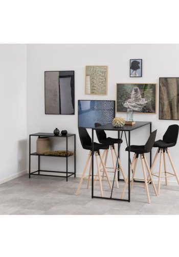 ACT NORDIC Oslo barstol, m. rygln og fodsttte - sort plastik/PU og hvidolieret eg