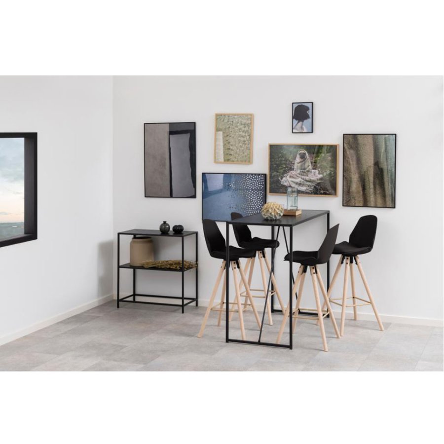 ACT NORDIC Oslo barstol, m. rygln og fodsttte - sort plastik/PU og hvidolieret eg