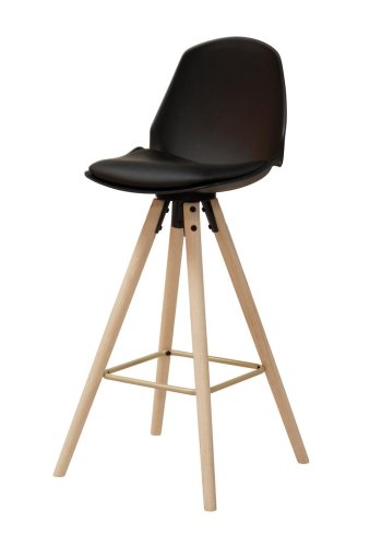 ACT NORDIC Oslo barstol, m. rygln og fodsttte - sort plastik/PU og hvidolieret eg