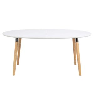 ACT NORDIC Belina spisebord, m. tillgsplader - hvid MDF og natur gummitr (170/270x100)