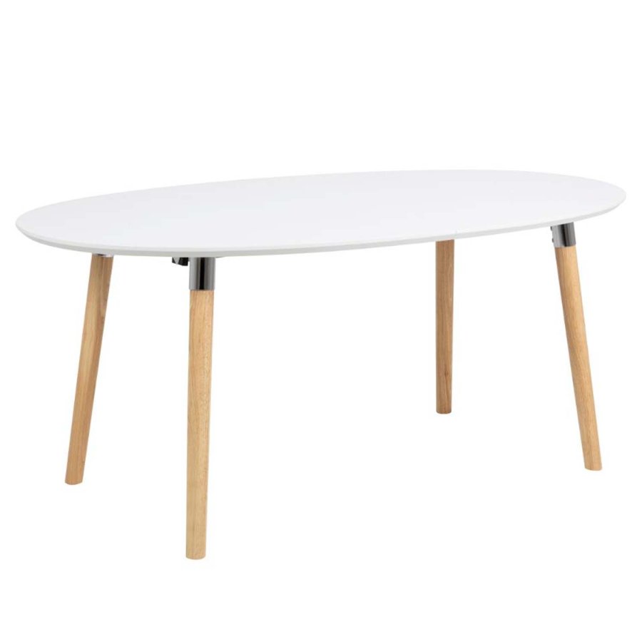 ACT NORDIC Belina Esstisch, mit Einlegeplatten – weißes MDF und natürliches Kautschukholz (170/270x100)