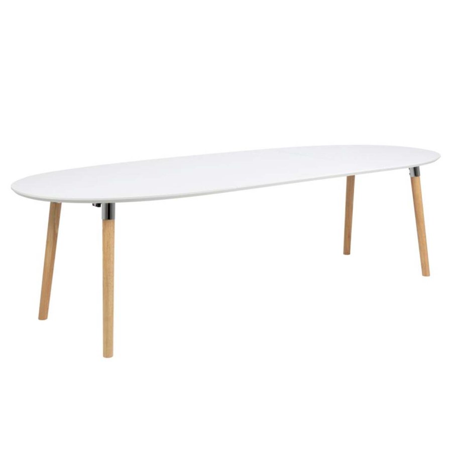 ACT NORDIC Belina Esstisch, mit Einlegeplatten – weißes MDF und natürliches Kautschukholz (170/270x100)