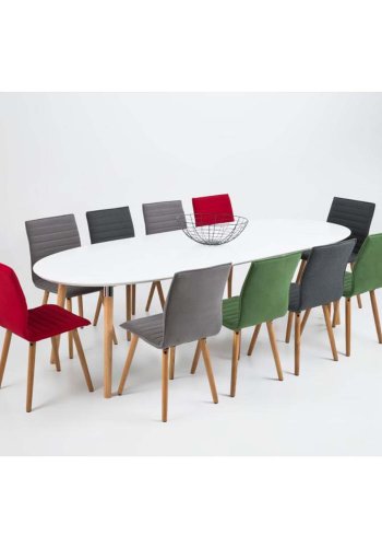 ACT NORDIC Belina Esstisch, mit Einlegeplatten – weißes MDF und natürliches Kautschukholz (170/270x100)