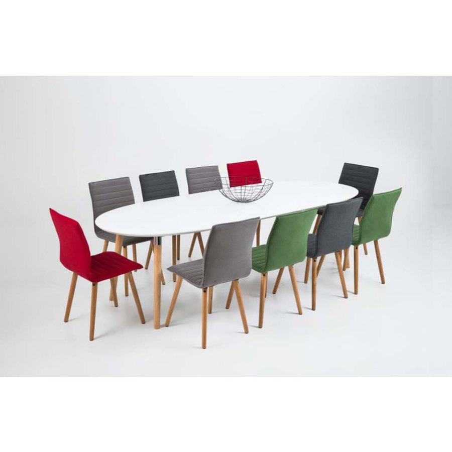 ACT NORDIC Belina Esstisch, mit Einlegeplatten – weißes MDF und natürliches Kautschukholz (170/270x100)