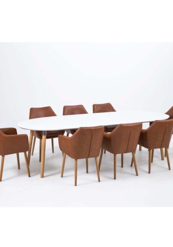 ACT NORDIC Belina Esstisch, mit Einlegeplatten – weißes MDF und natürliches Kautschukholz (170/270x100)