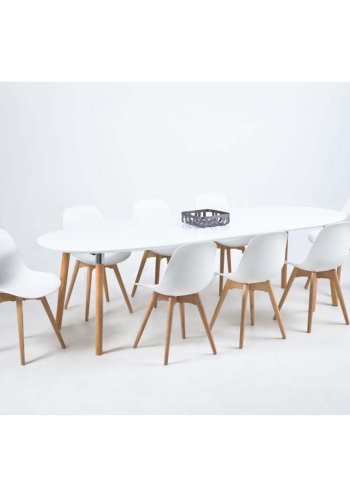 ACT NORDIC Belina Esstisch, mit Einlegeplatten – weißes MDF und natürliches Kautschukholz (170/270x100)