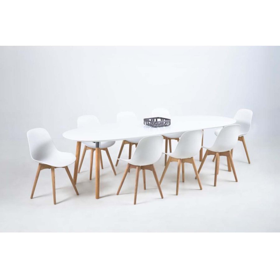 ACT NORDIC Belina Esstisch, mit Einlegeplatten – weißes MDF und natürliches Kautschukholz (170/270x100)