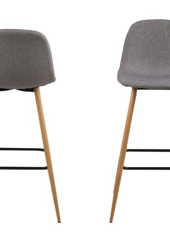 ACT NORDIC Wilma Barhocker, mit R�ckenlehne und Fu�st�tze � hellgrauer Stoff und Eichenpapierfolie Metall