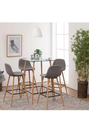 ACT NORDIC Wilma Barhocker, mit Rückenlehne und Fußstütze – hellgrauer Stoff und Eichenpapierfolie Metall