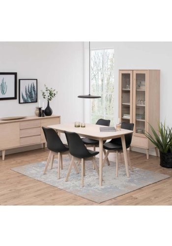 ACT NORDIC Nagano vitrineskab, m. 2 lger og 1 skuffe - glas og hvidpigmenteret egefiner/eg