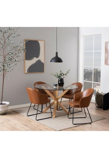 ACT NORDIC Heaven Esstisch, rund – Klarglas und Eichenfolienmetall (119) 