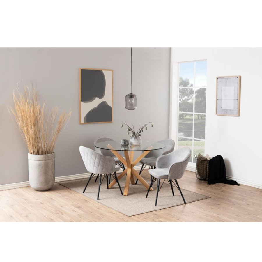 ACT NORDIC Heaven Esstisch, rund – Klarglas und Eichenfolienmetall (119) 